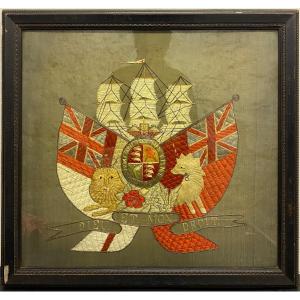 English sailor's woolwork (woolies) XIXè Dieu et mon droit / honi soit qui mal y pense