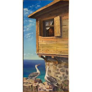 Eastern School Holy Virgin With Seagulls To Identify