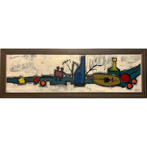 Allemagne ? Nature morte à la mandoline signature à identifier 1960