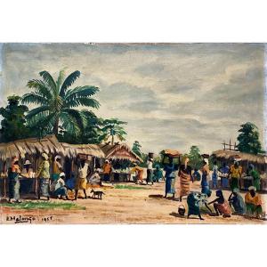 Eugène Malonga (1930-2005) Market Day 1955