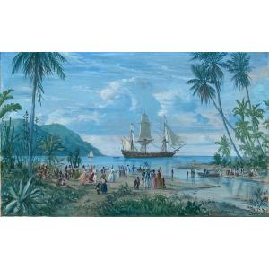 Gustave ALAUX (1887-1965) Peintre de la marine - Martinique paysage animé