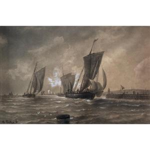 Charles LEDUC (1831-1911) Peintre de la marine - Retour au port