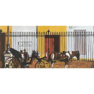 Lin Sheng (1944) Horse-drawn Carriage In Front Of A Museum Hyperrealism