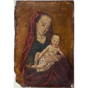 "virgin And Child," 18th-century School, Oil On Wood