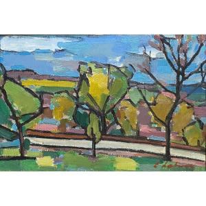Émile LAHNER (1893-1980) Paysage cubiste - Hongrie
