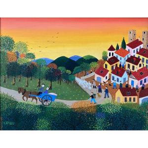 Gérard Laplau (1938–2009) Saint-céré The Gentleness Of The Evening Sent By The Artist Naïve Art