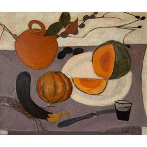 Still Life With Melons - Painting By Dany Lartigue (1921- 2017)