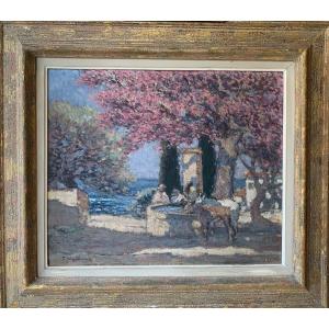 Fernand Maillaud (1862-1948): "l' Abreuvoir" Huile Sur Isorel  46 cm x 55 cm