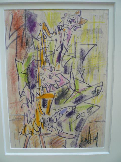 Gen Paul Dessin Au Pastel Gras De Couleur "saxophoniste"