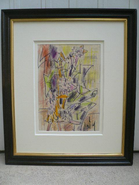 Gen Paul Dessin Au Pastel Gras De Couleur "saxophoniste"-photo-4