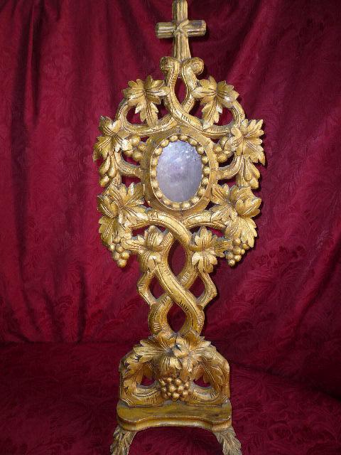 Reliquary Monstrance Antique 19th Century Carved Wood