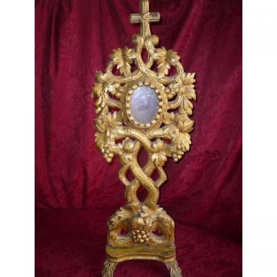 Reliquary Monstrance Antique 19th Century Carved Wood