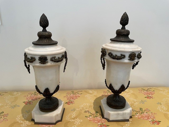 Pair Of Marble And Bronze Cassolettes, Late 19th Century