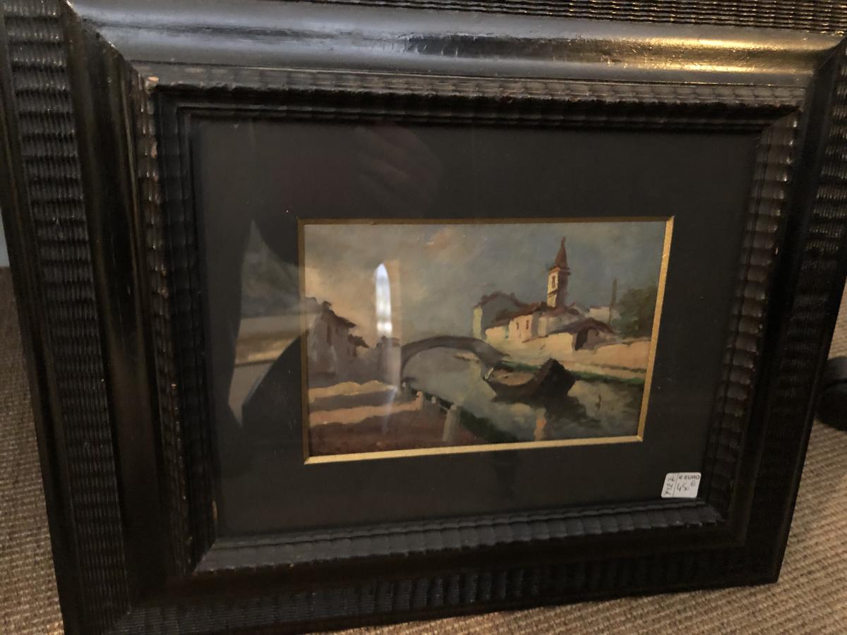 Huile Sur Papier Vue De Venise De E. Amodea