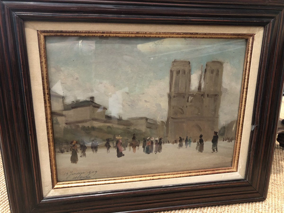 Oil On Panel3notre Dame De Paris Dated 19 July 1909 And Signed  Bottom  Left-photo-2