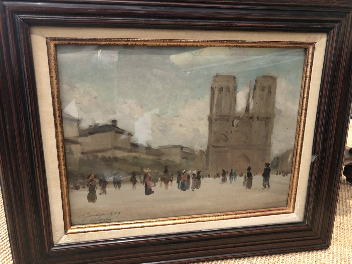 Oil On Panel3notre Dame De Paris Dated 19 July 1909 And Signed  Bottom  Left-photo-1