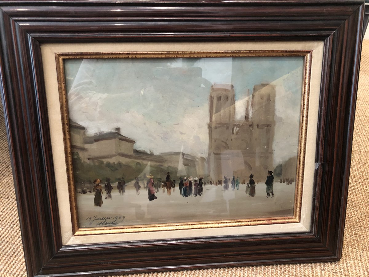 Oil On Panel3notre Dame De Paris Dated 19 July 1909 And Signed  Bottom  Left