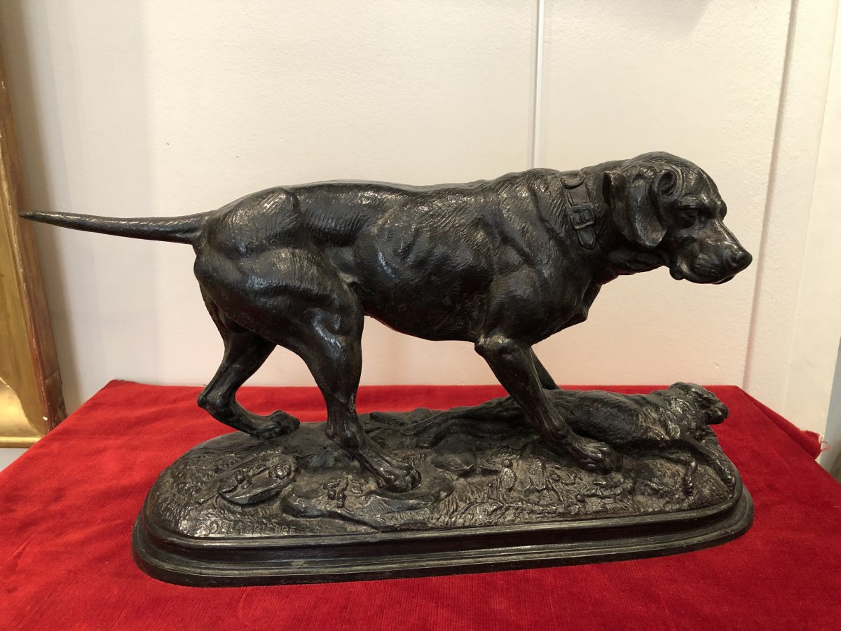BRONZE LABRADOR ET LIEVRE DE DELABRIERE