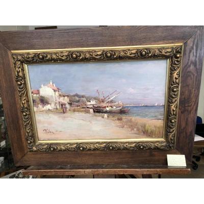 Huile Sur Toile "les Martigues" Signee Tolon