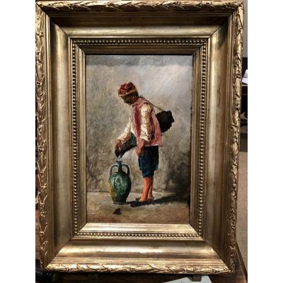Huile Sur Panneau « Le Porteur d’Eau » 