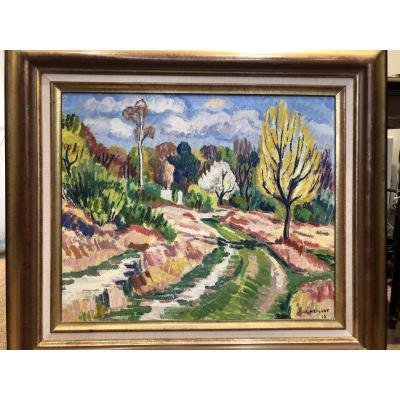 Oil On Canvas "springtime At Trilport" Signed L. Neillot 53