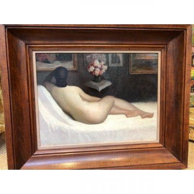 Oil On Canvas "nude On A Sofa" Signed Janschek