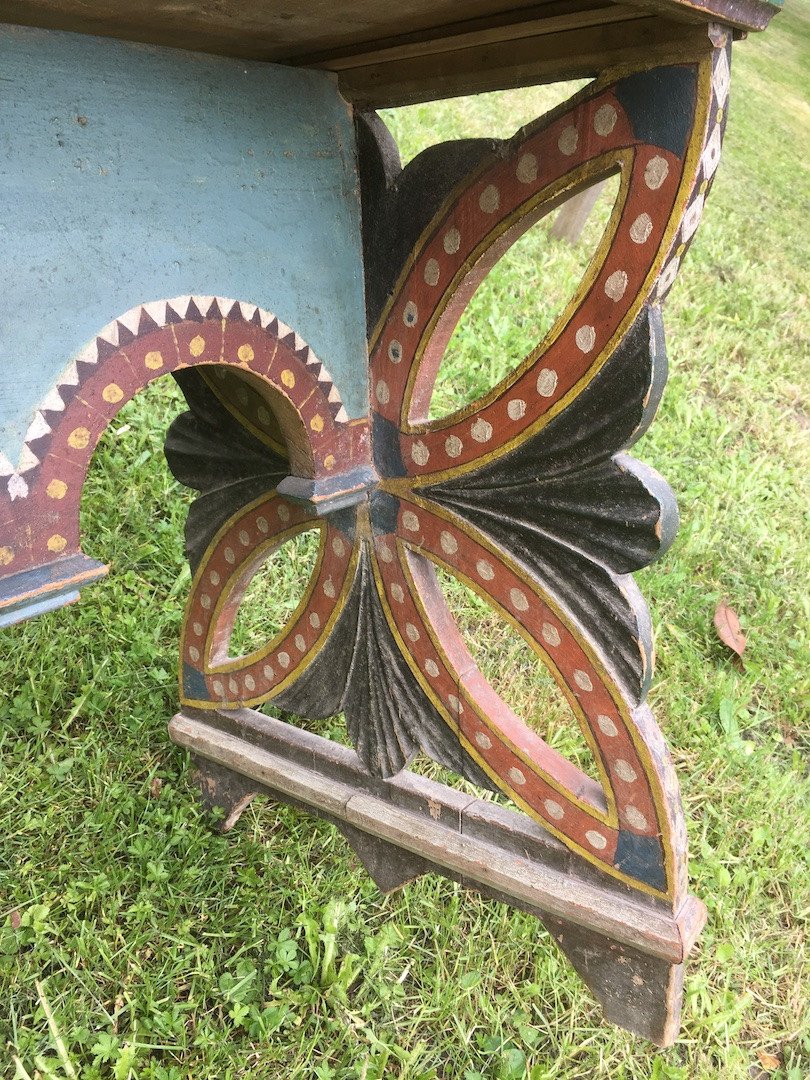 Table Bureau, Peinte En Bois De Résineux. France Style Néo-gothique Fin XIXe Siècle. -photo-5