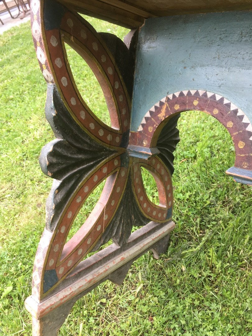 Table Bureau, Peinte En Bois De Résineux. France Style Néo-gothique Fin XIXe Siècle. -photo-6