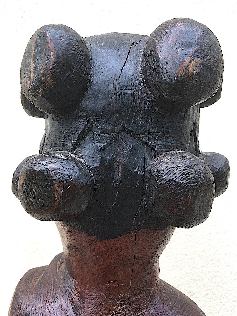 Ancienne Statue Féminine Avec Animal, Bois Dur. Sakalave, Madagascar. Fin XIXe, Début XXe. -photo-5