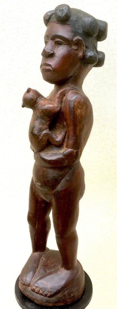 Ancienne Statue Féminine Avec Animal, Bois Dur. Sakalave, Madagascar. Fin XIXe, Début XXe. -photo-7