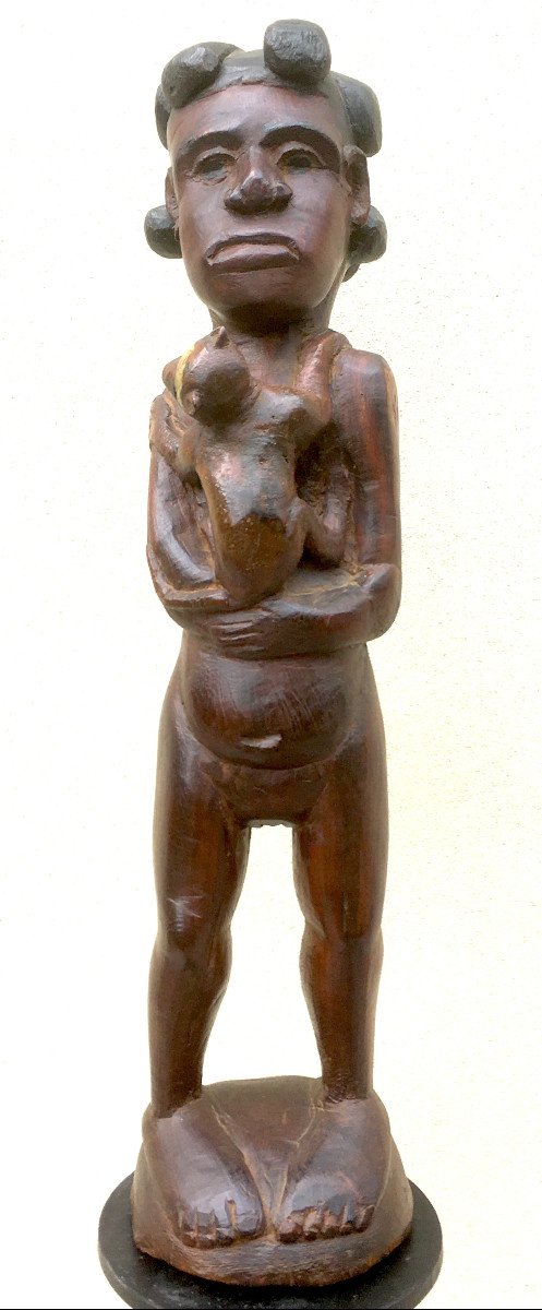 Ancienne Statue Féminine Avec Animal, Bois Dur. Sakalave, Madagascar. Fin XIXe, Début XXe. -photo-8