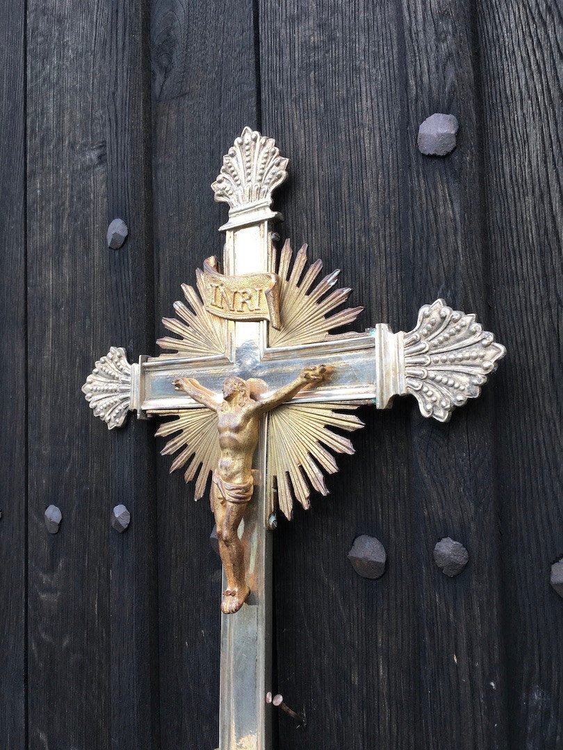 Croix De Procession Métal Argenté Et Bronze Doré. France 1ère Moitié Du XIXe. -photo-1