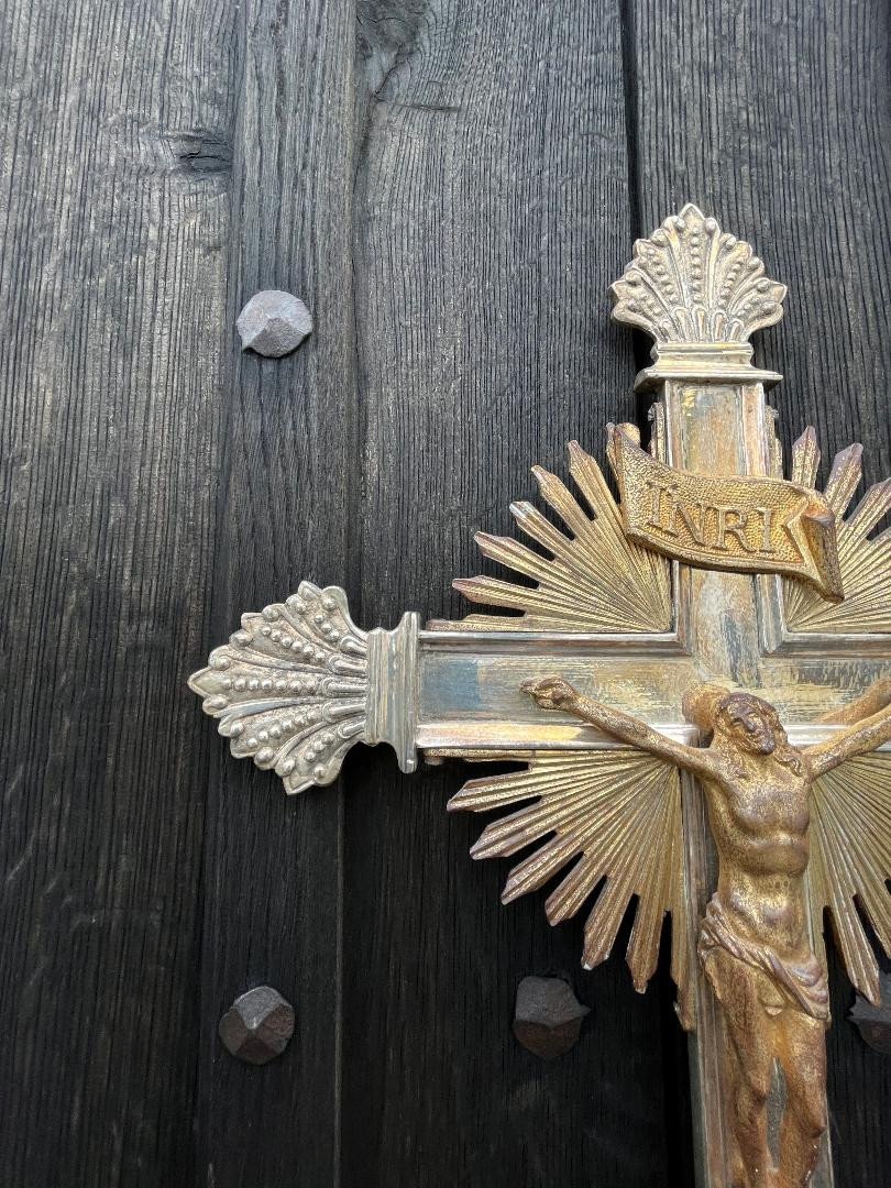 Croix De Procession Métal Argenté Et Bronze Doré. France 1ère Moitié Du XIXe. -photo-3