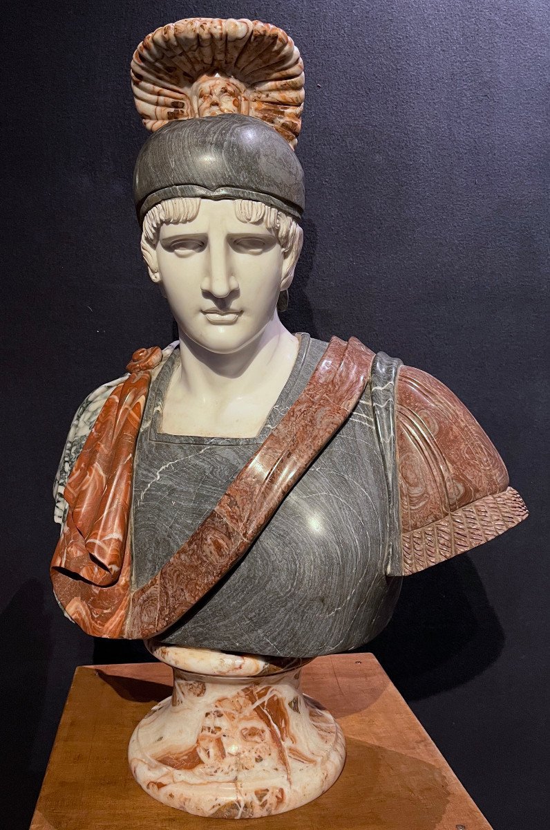 Important Colored Marble Bust In The Taste Of Antique. Italy, Mid 20th Century -photo-2