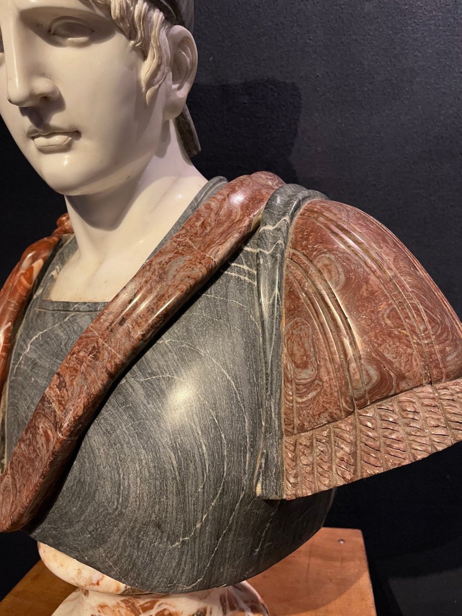 Important Colored Marble Bust In The Taste Of Antique. Italy, Mid 20th Century -photo-4