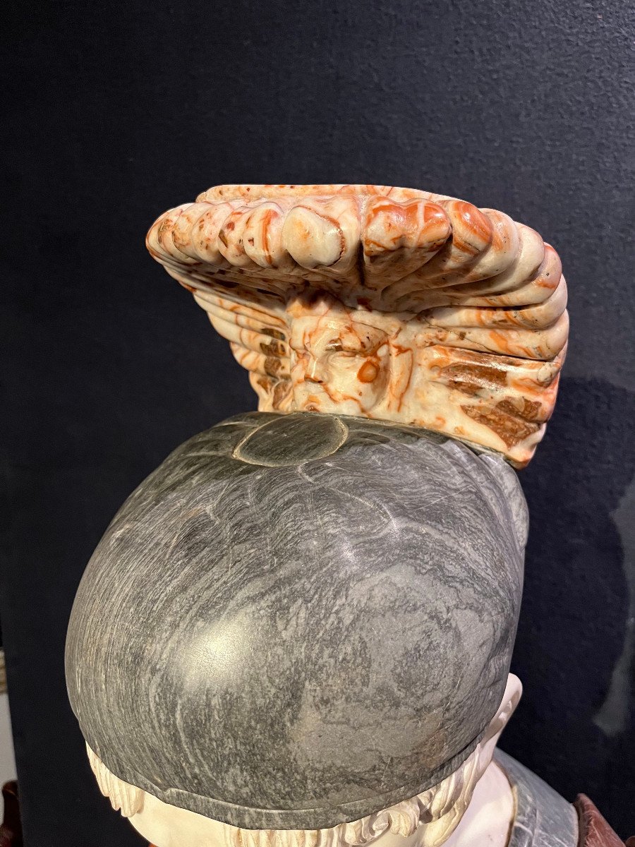 Important Colored Marble Bust In The Taste Of Antique. Italy, Mid 20th Century -photo-2