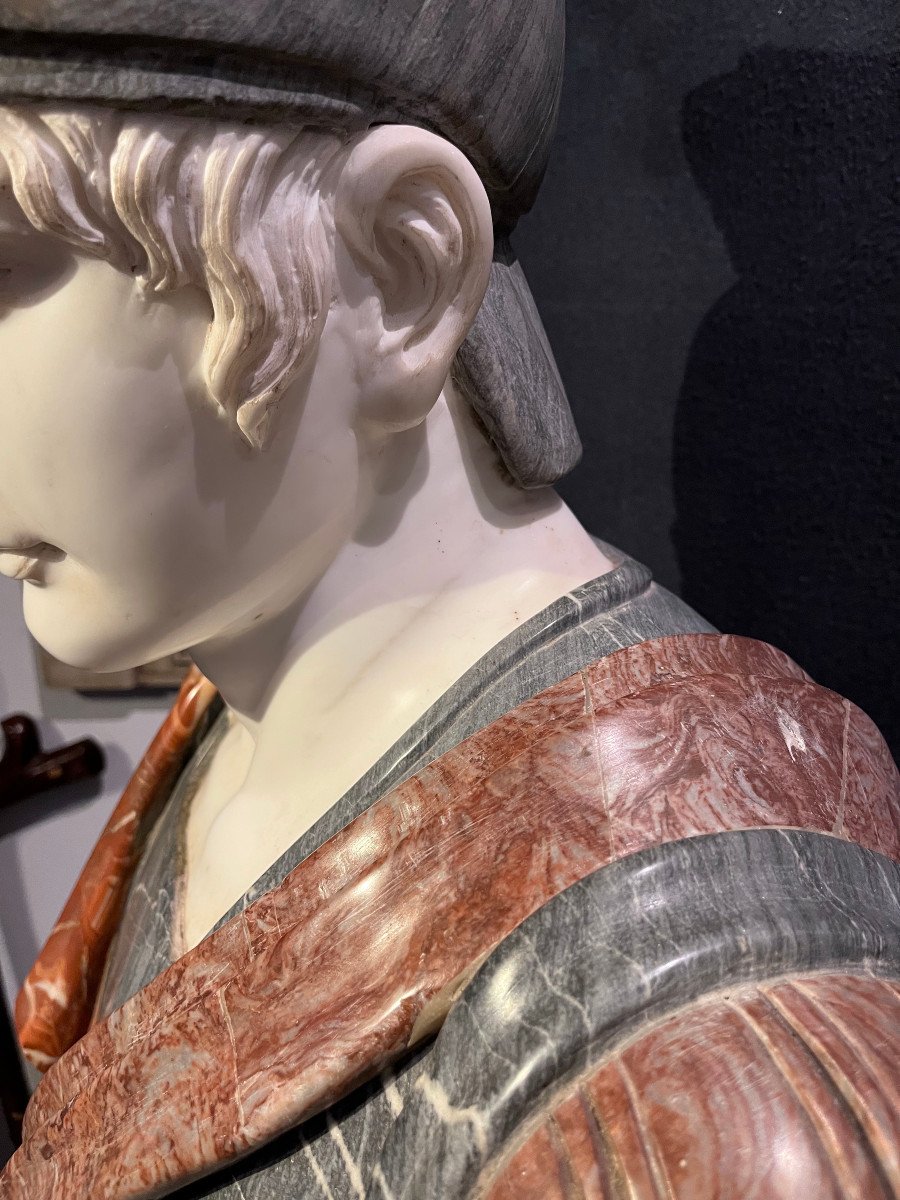 Important Colored Marble Bust In The Taste Of Antique. Italy, Mid 20th Century -photo-3