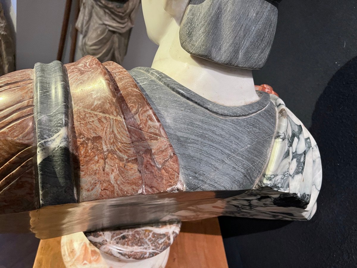 Important Colored Marble Bust In The Taste Of Antique. Italy, Mid 20th Century -photo-5