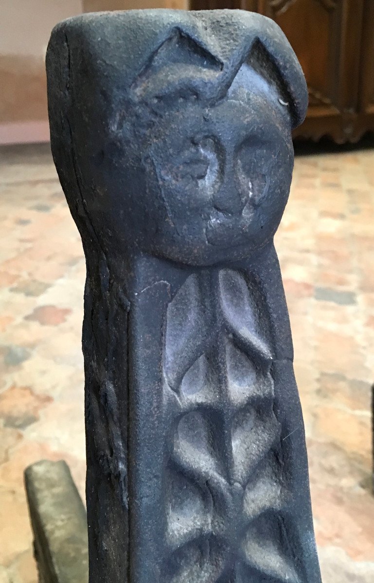 Pair Of Large Andiron Landiers In Cast Iron From The Gothic Period. France 15th Century. -photo-3
