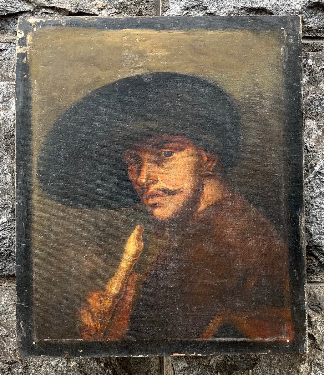 Portrait De Musicien. Huile Sur Toile Marouflée Sur Panneau. France Fin XVIIIe - Début XIXe. 