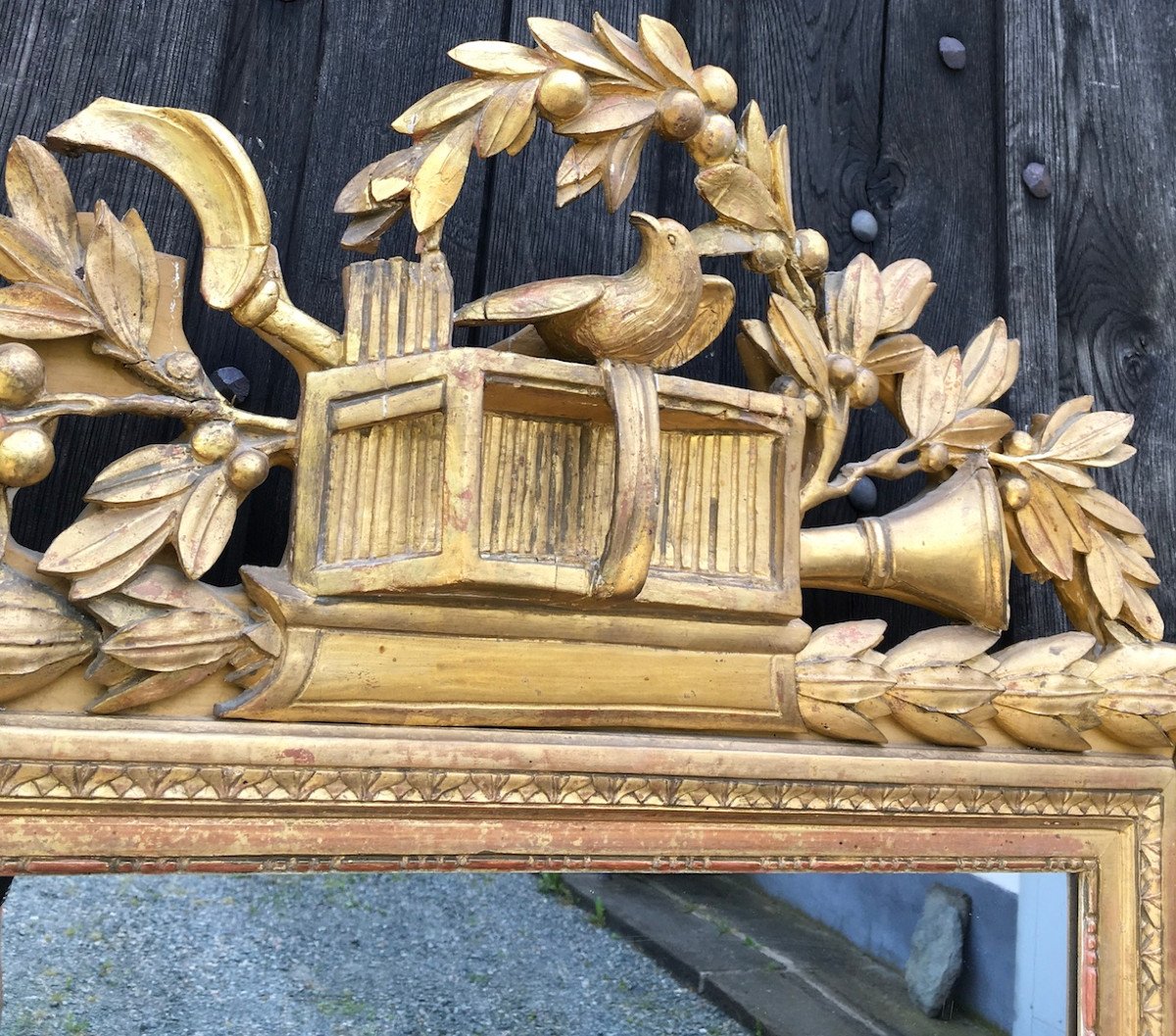 Glace En Bois Doré d'époque Louis XVI, Ancien Miroir Au Mercure. Midi, France XVIIIe Siècle. -photo-3