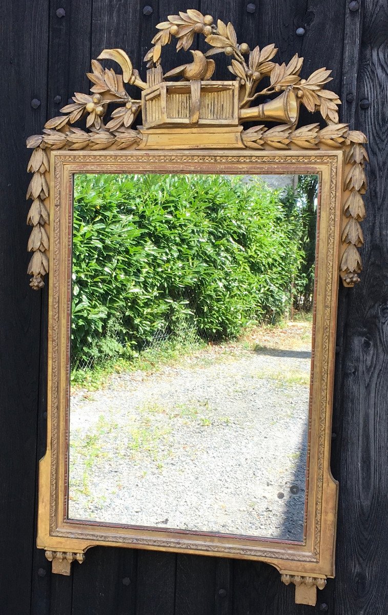 Glace En Bois Doré d'époque Louis XVI, Ancien Miroir Au Mercure. Midi, France XVIIIe Siècle. -photo-5