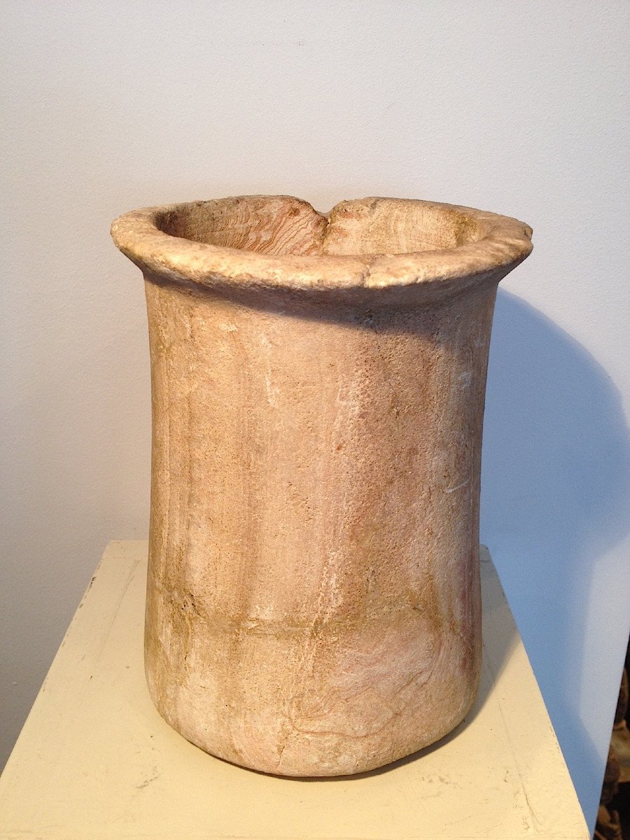 Vase Or Large Makeup Pot In Ribboned Alabaster. Kerman Culture, Central Asia, Bactria 2500 Bc-photo-3