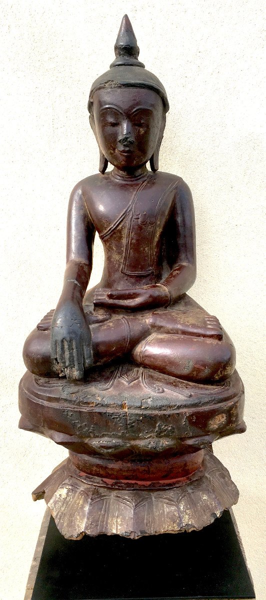 Bouddha bois laqué doré prenant la Terre à témoin. Birmanie XVIIe - XVIIIe siècle-photo-8