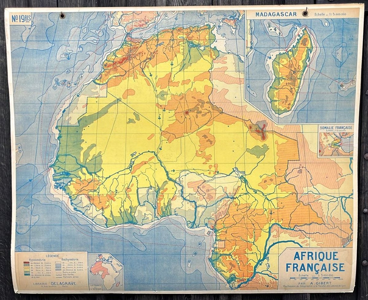 Ancienne Carte Scolaire N°19 Et 19bis "afrique Française" Par A. Gibert. Milieu XXe Siècle. -photo-3