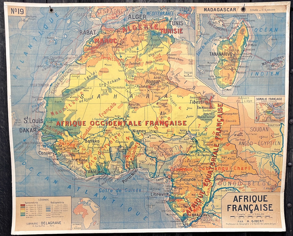 Ancienne Carte Scolaire N°19 Et 19bis "afrique Française" Par A. Gibert. Milieu XXe Siècle. 