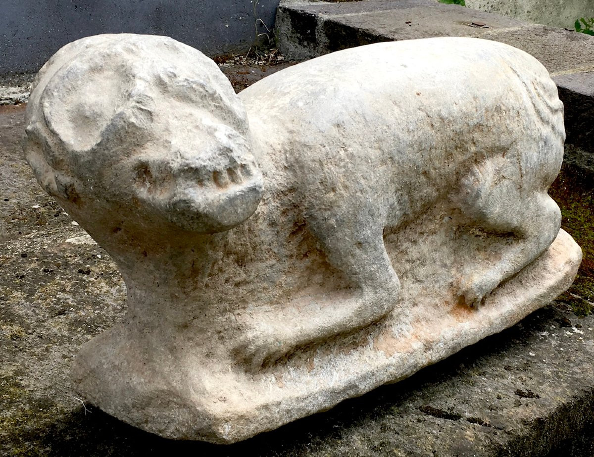 Paire de Lions rugissants en pierre Haute Époque. XIIe - XVe siècle. -photo-1