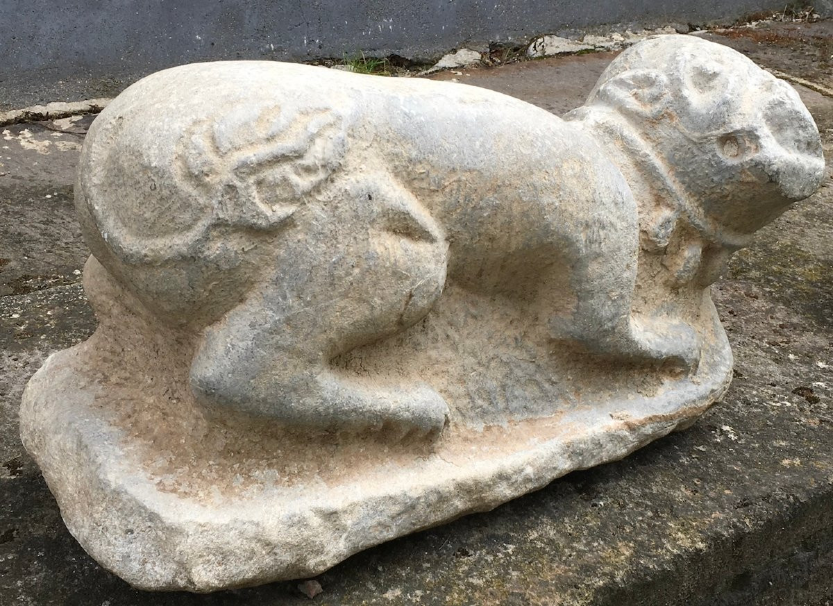 Paire de Lions rugissants en pierre Haute Époque. XIIe - XVe siècle. -photo-2