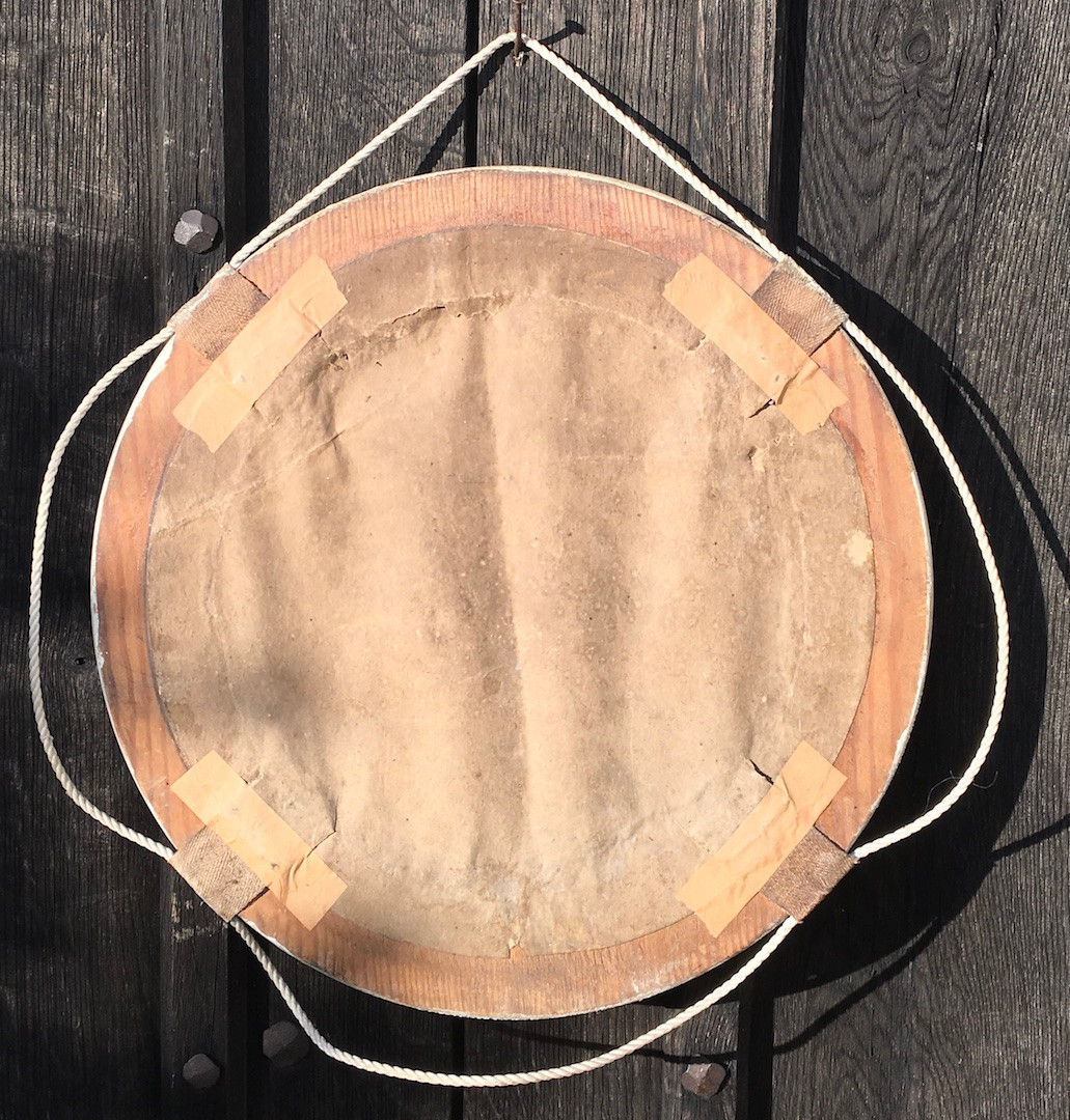 Ancienne peinture de marine, cuirassé Pyranus. Cadre en forme de bouée. Angleterre, début XXe. -photo-8