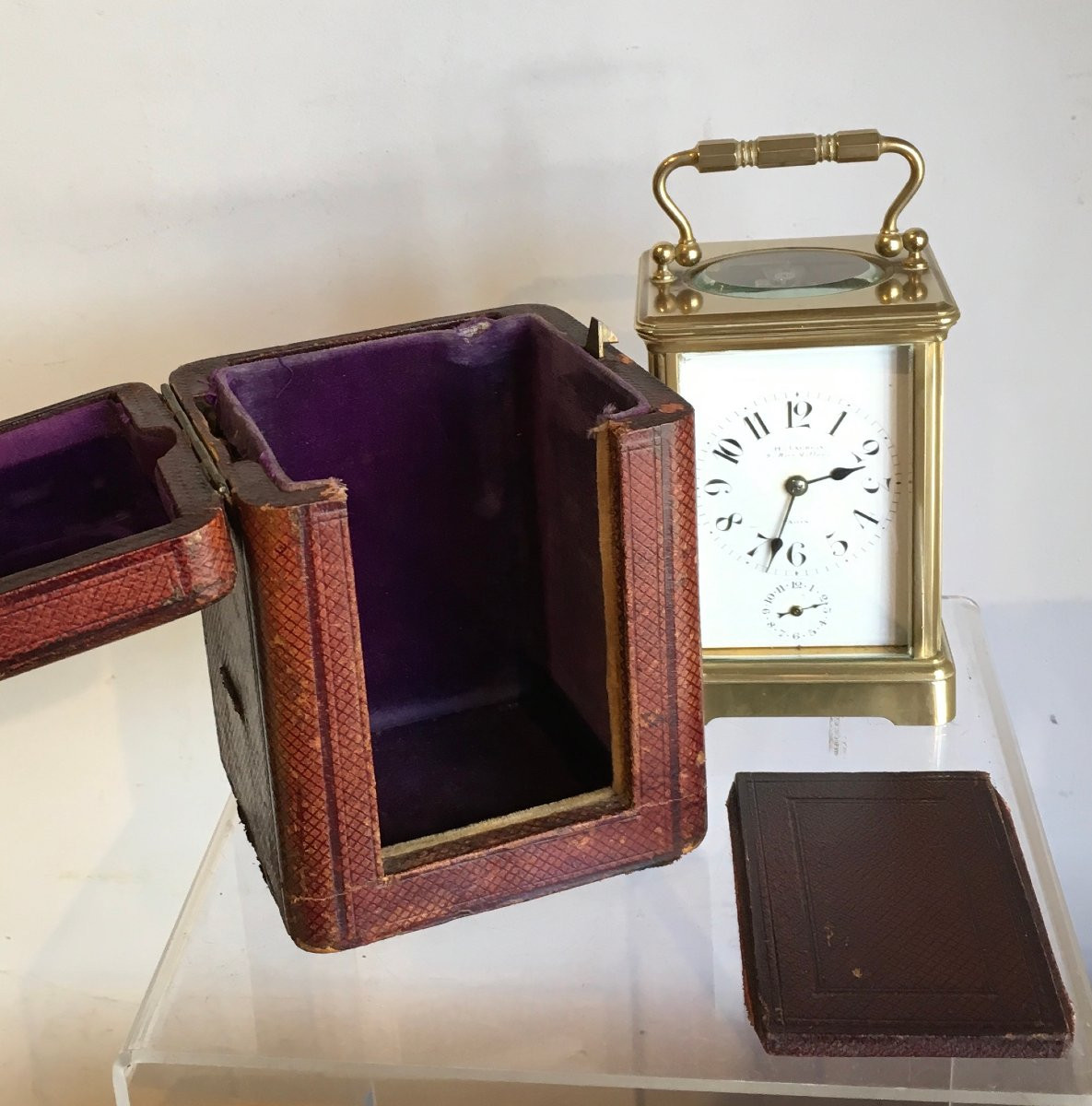 Pendule de voyage d'officier en laiton dans son coffret cuir. France XIXe siècle. -photo-6